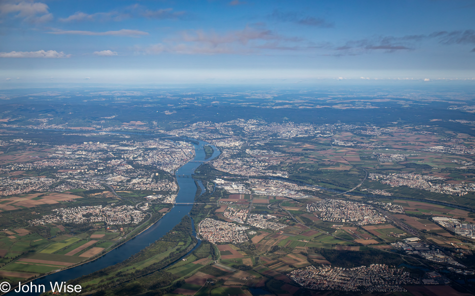 Main River flowing into Rhein River near Mainz, Germany