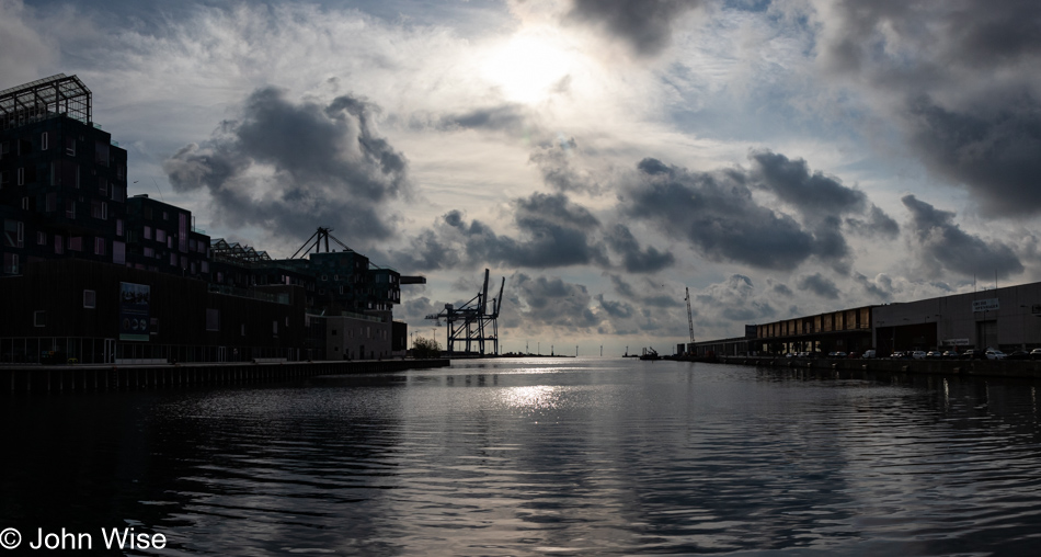 A harbor at Nordhavn in Copenhagen, Denmark