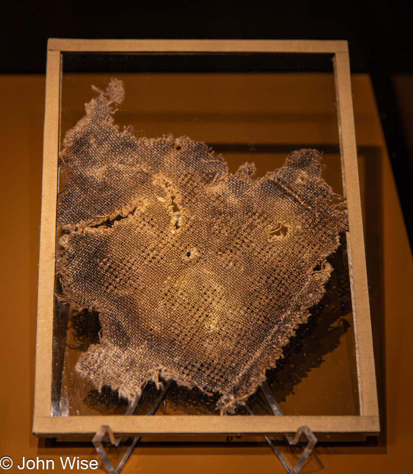 Linen fabric fragment at the Swedish History Museum in Stockholm, Sweden