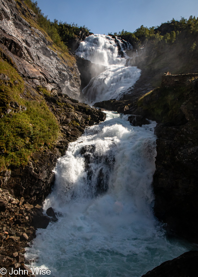 Kjosfossen seen from the Flåmsbana train between Myrdal and Flåm, Norway