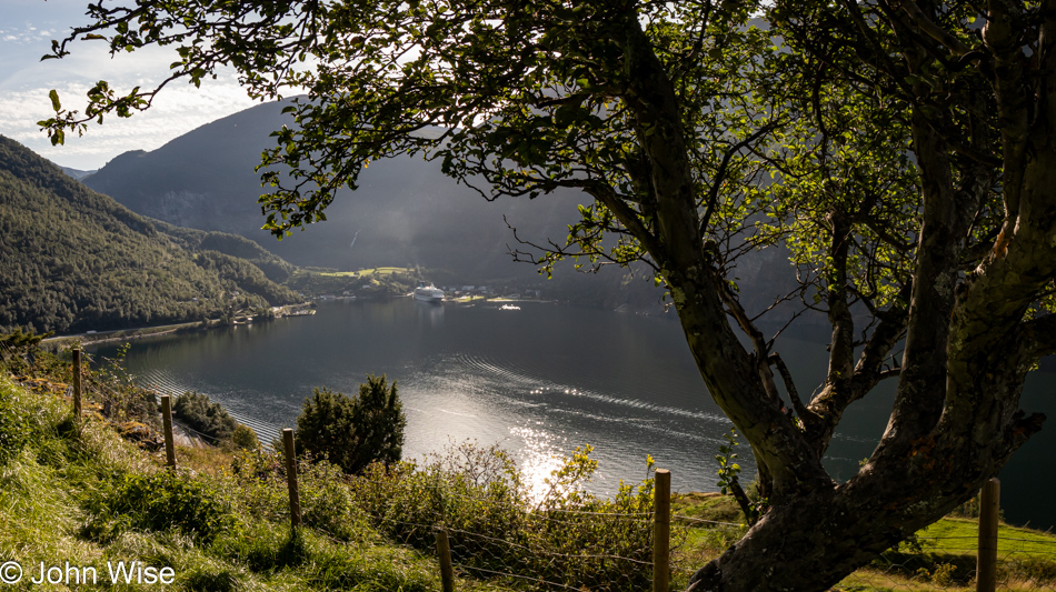 Looking back to Flåm from Otternes Farm in Aurland, Norway