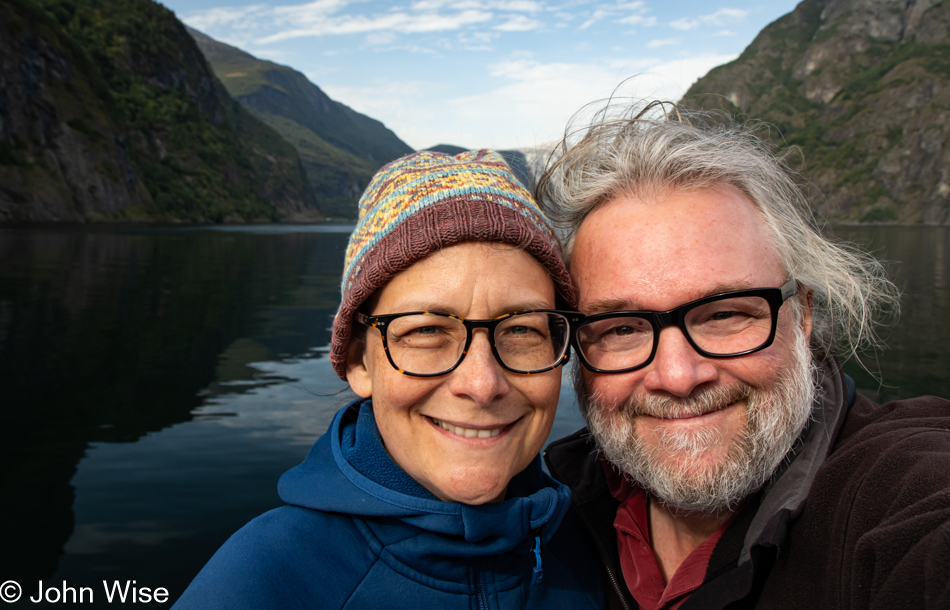 Caroline Wise and John Wise on Aurlandfjord in Norway