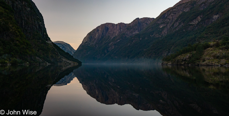 Sunset over the Nærøyfjord in Gudvangen, Norway