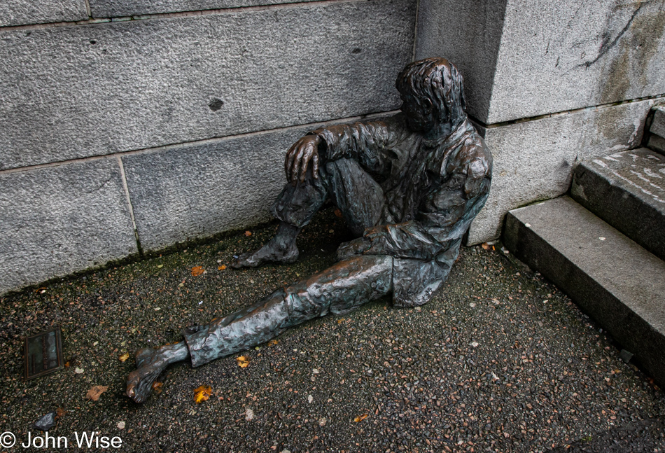 Homeless person sculpture in Bergen, Norway