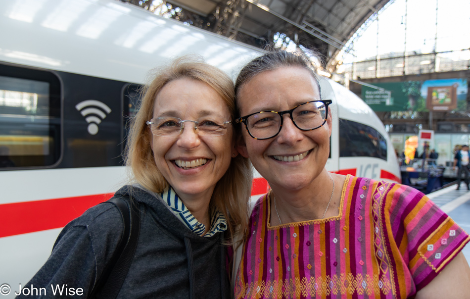 Claudia and Caroline Wise at the Hauptbahnhof in Frankfurt, Germany