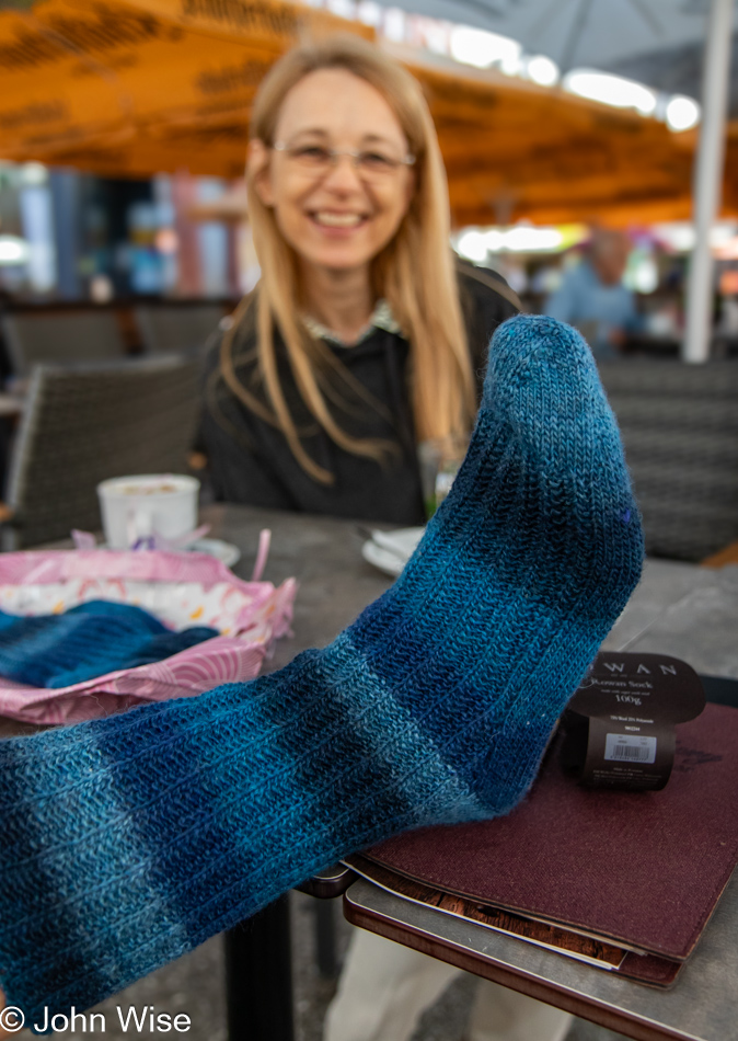 Caroline Wise's foot and her friend Claudia in Frankfurt, Germany