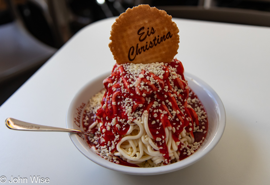 Spaghetti Eis at Eis Christina in Nordend Frankfurt, Germany