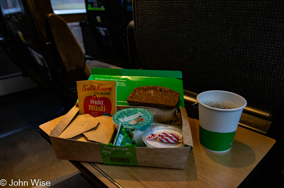 Breakfast on the train from Stockholm, Sweden