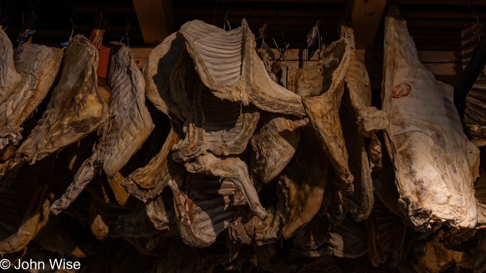 Pinnekjøtt drying at Fenaknoken Market and Restaurant in Oslo, Norway