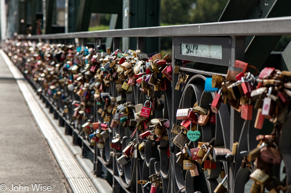 Locks on Eiserner Steg bridge in Frankfurt, Germany